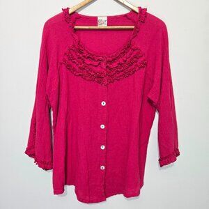 Oh My Gauze Womens Button Front Cardigan Size 1 S/M Lagenlook Ruffles Pink Lagom